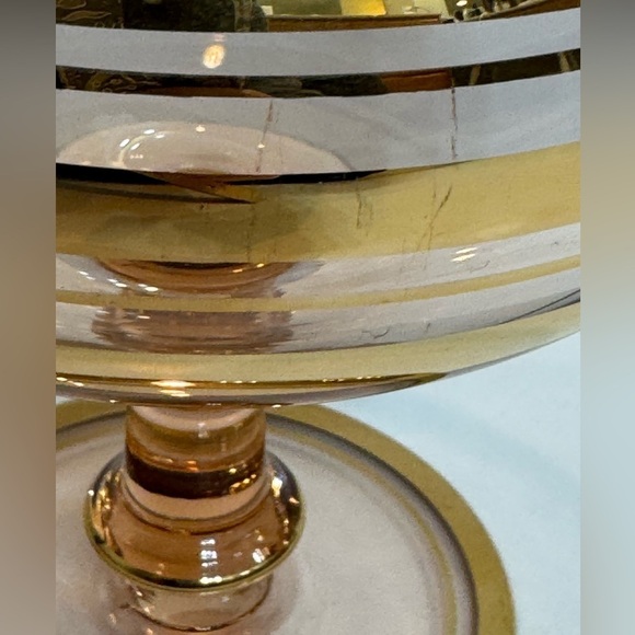 Vintage Roumania Glass with Gold Trim Blown Glass Compote or Vase Circa 1970's - Picture 8 of 8